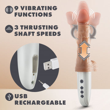 Dr. Hammer - 7 Inch Thrusting Dildo With Handle - Beige