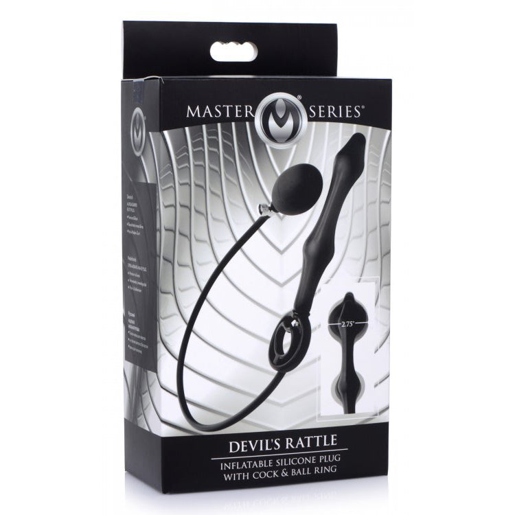 Rattle Inflatable Silicone Anal Plug With Cock And Ball Ring