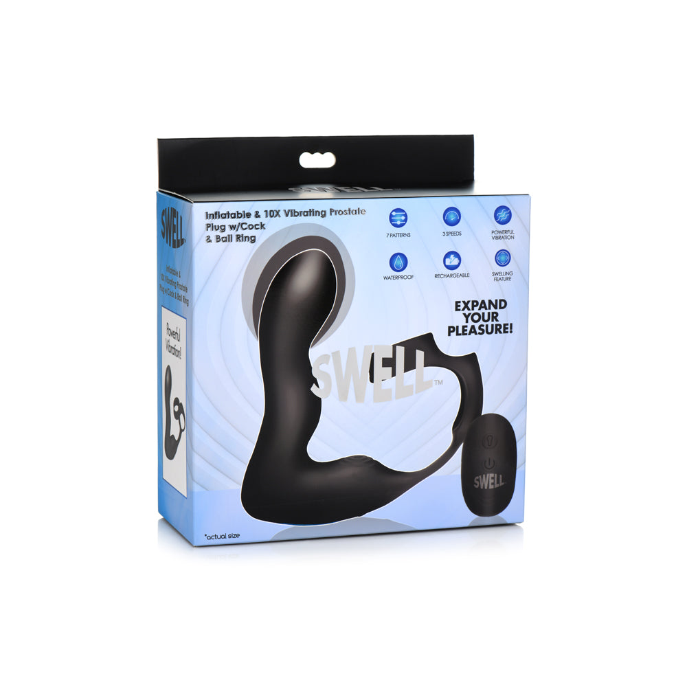Swell Inflatable & Vibrating Prostate Plug W/ Cock & Ball Ring & Remote