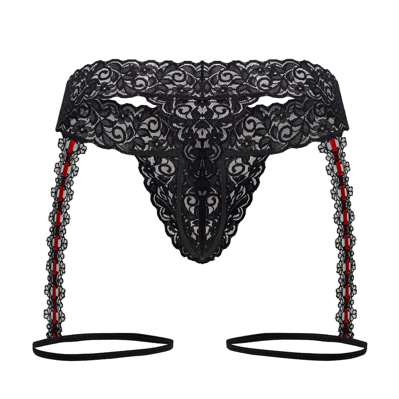 Lace Garter Thong Black