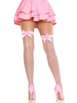 Viv Net Rhinestoned Backseam Thigh Highs O/s - Pink