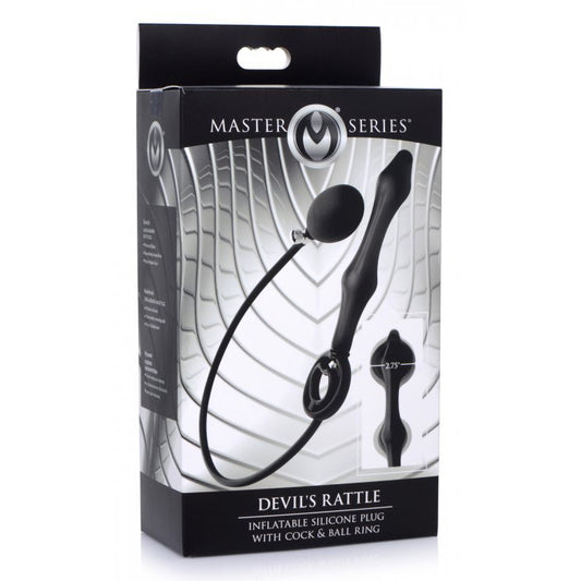 Rattle Inflatable Silicone Anal Plug With Cock And Ball Ring