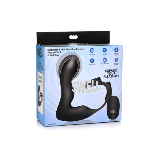 Swell Inflatable & Vibrating Prostate Plug W/ Cock & Ball Ring & Remote