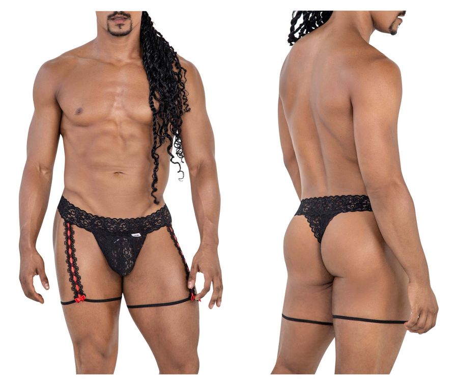 Lace Garter Thong Black