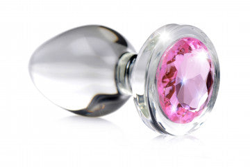 Pink Gem Glass Anal Plug - Medium